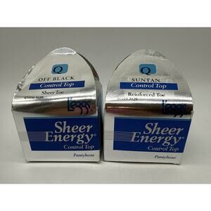 Vtg 1994 L'eggs Sheer Energy Control Top Pantyhose Size Q Off Black & Suntan